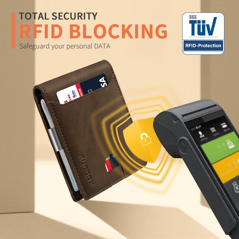 RUNBOX Money Clip Wallets for Men,Slim Leather Mens Bifold Wallet,RFID Blocking Front Pocket Wallet,Thin Credit Card Holder with Gift Box - Image 4